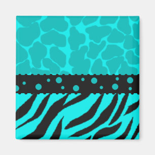 Teal and Black Giraffe Spots with Zebra Stripes Magnet