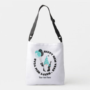 Teal and Black Gnome Celebrating New Year Crossbody Bag