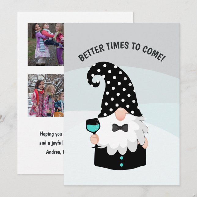 Teal and Black Gnome Happy Holidays Photo Collage Holiday Card (Front/Back)