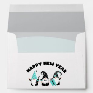 Teal and Black Gnome Happy New Year Envelope