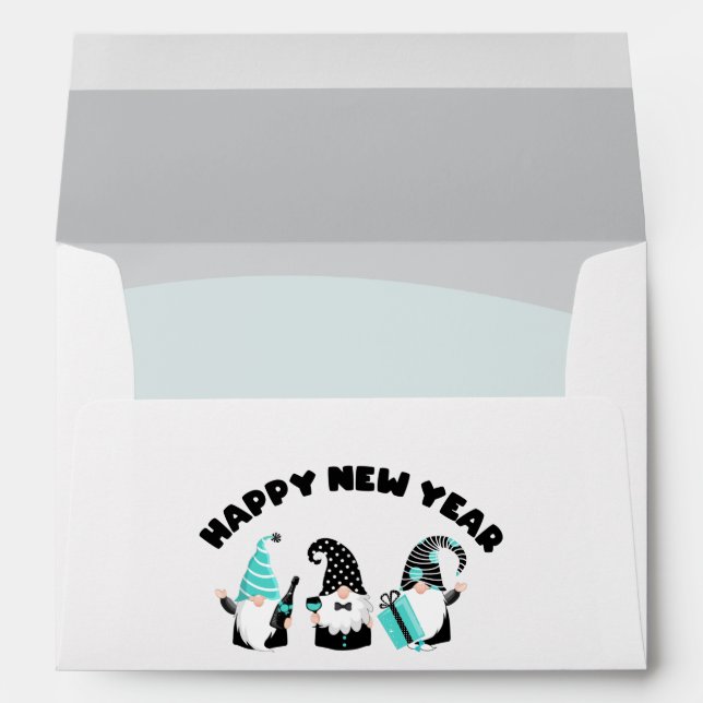 Teal and Black Gnome Happy New Year Envelope (Back (Bottom))