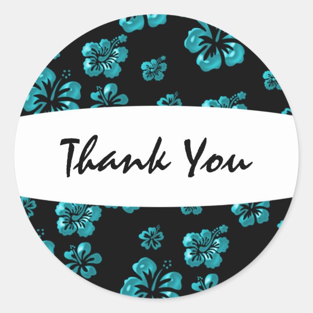 Teal and Black Hibiscus Flower Floral Sticker (Front)