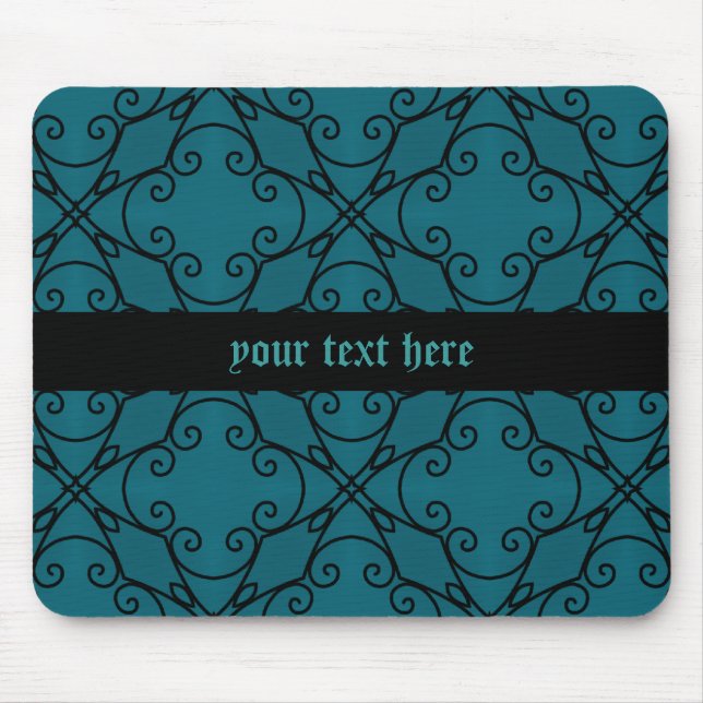 Teal and black kaleidoscope mouse mat (Front)