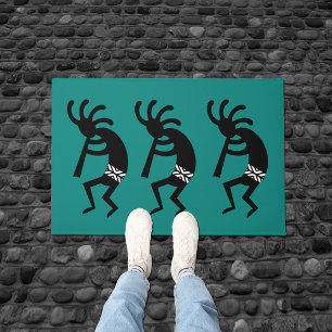 Teal And Black Kokopelli Southwest Design Doormat