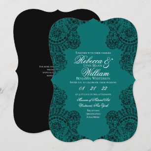 Teal and Black Lace Elegant Gothic Wedding Invitation