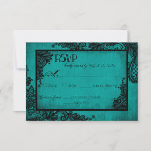 Teal and Black Lace Gothic RSVP Card