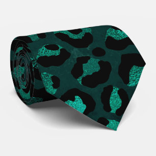 Teal and Black Leopard Print Tie