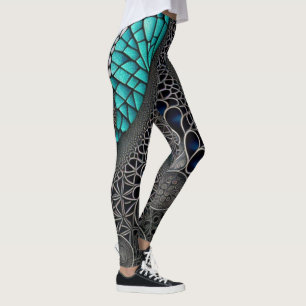 Teal and Black Line Drawing Leggings