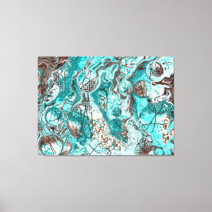 Teal and Black Marble Fluid Art Canvas Print