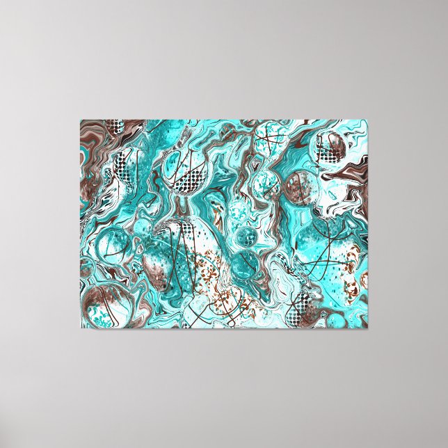 Teal and Black Marble Fluid Art Canvas Print (Front)