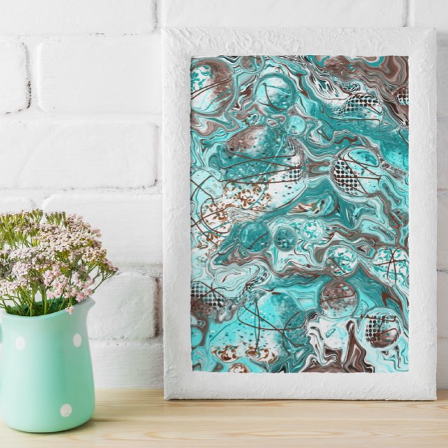 Teal and Black Marble Fluid Art Canvas Print (Creator Uploaded)