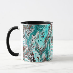 Teal and Black Marble Fluid Art Mug