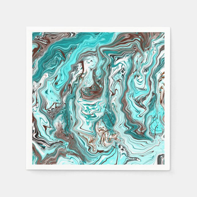 Teal and Black Marble Fluid Art Napkin (Front)