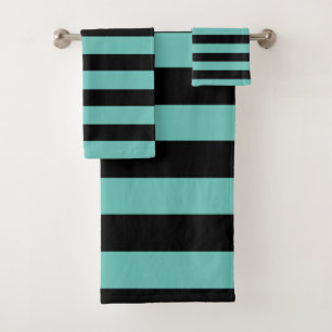 Teal and Black Mermaid Striped Bath Towel Set