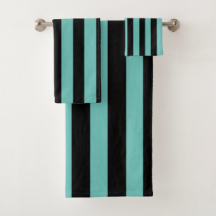Teal and Black Mermaid Vertical Striped Stripes Bath Towel Set