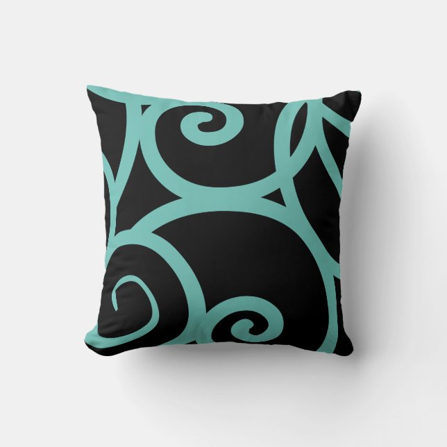 teal and black modern abstract designer pillow (Front)