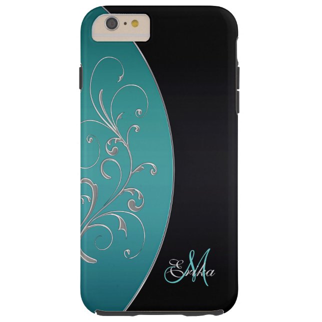 Teal and Black Personalised iPhone 6 Plus Case (Back)