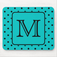 Teal and Black Polka Dot Pattern. Custom Monogram.
