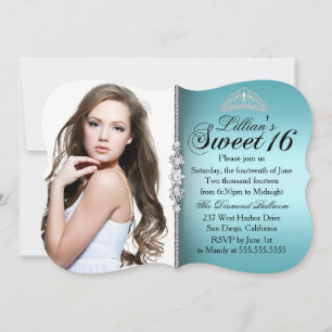 Teal and Black Princess Tiara Sweet 16 Birthday Invitation