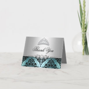 Teal and Black Princess Tiara Thank You Card