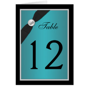 Teal and Black Quinceanera Table Number Card