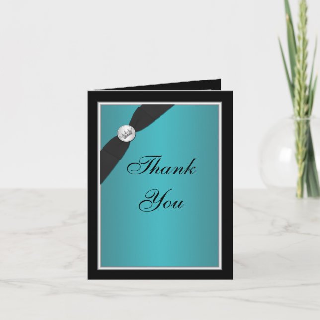 Teal and Black Quinceanera Thank You Note Card (Front)