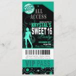 Teal and Black VIP Sweet 16 Ticket Party Invitation<br><div class="desc">TURNING SWEET 16? We've got your ticket right here! This bold, fun and modern "VIP Sweet Sixteen Ticket" invitation is available in several vibrant colours with matching envelope stickers. Use the orange "Customise It" button above to add your own text. "VIP Sweet Sixteen Ticket" invite designed by Cheryl Daniels ©...</div>