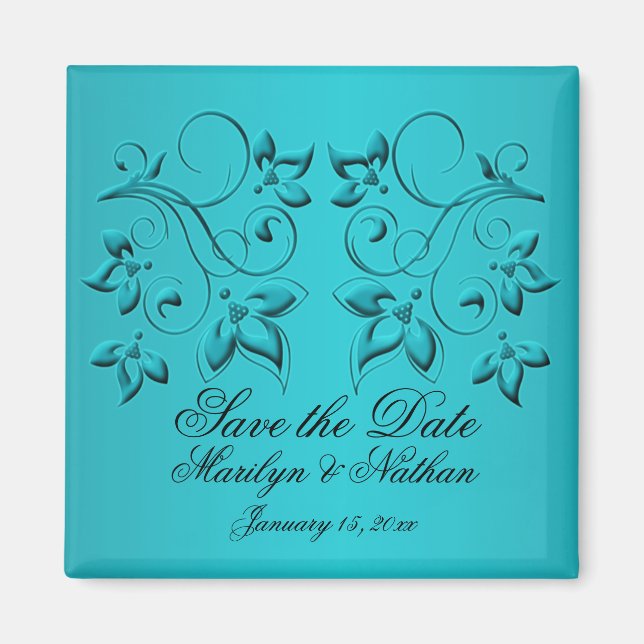 Teal and Black Wedding Favor Magnet (Front)