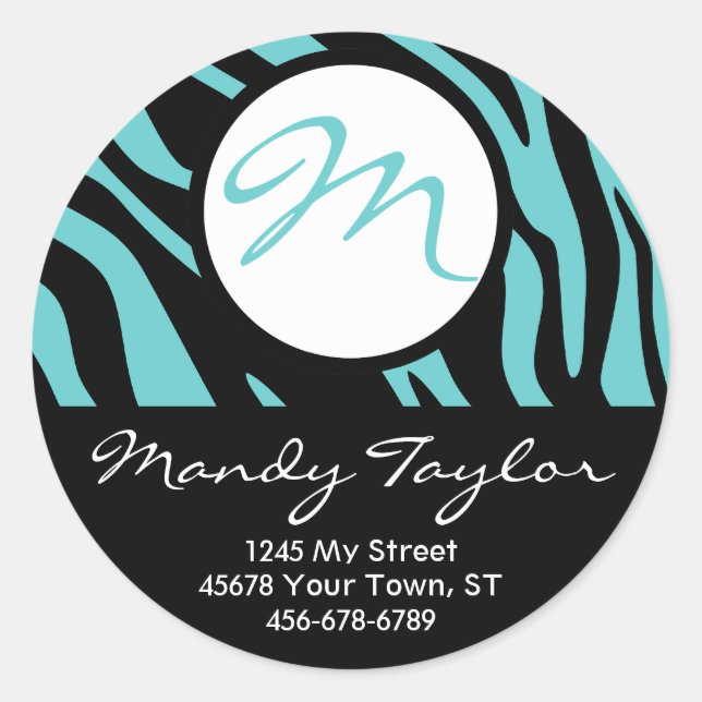 Teal and Black Zebra Initial Envelope Seal (Pink) (Front)