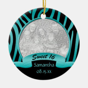 Teal and Black Zebra Sweet 16 Ornament