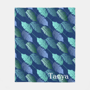 Teal and Blue Feathers Pattern Custom Fleece Blanket
