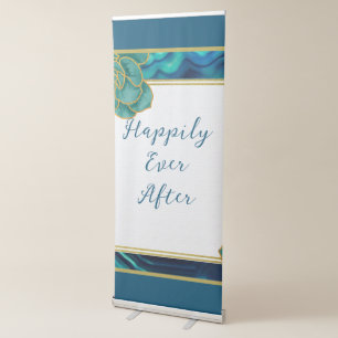 Teal and Blue Floral Agate Happily Ever After Retractable Banner