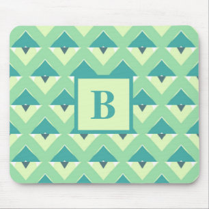 Teal and Blue Geometric Pattern Monogram Mouse Mat