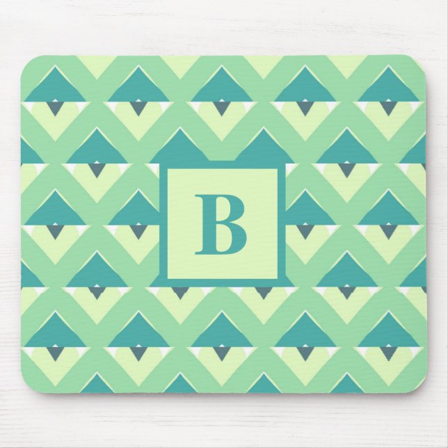 Teal and Blue Geometric Pattern Monogram Mouse Mat (Front)