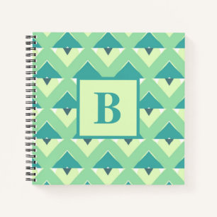 Teal and Blue Geometric Pattern Monogram Notebook