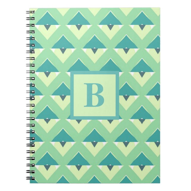 Teal and Blue Geometric Pattern Monogram Notebook (Front)