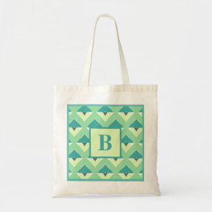 Teal and Blue Geometric Pattern Monogram Tote Bag