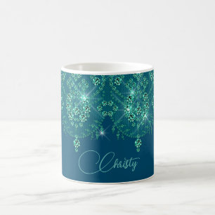 Teal and blue lace elegant sparkle mug
