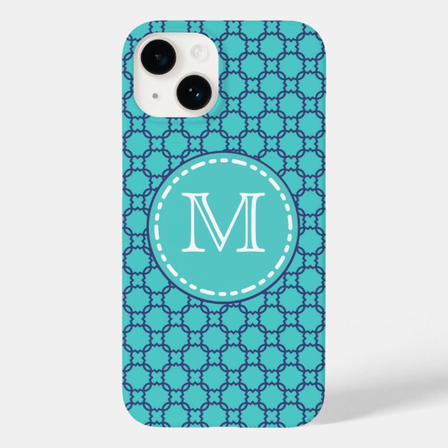 Teal and Blue Maroccan Pattern - Monogrammed Case-Mate iPhone Case (Back)
