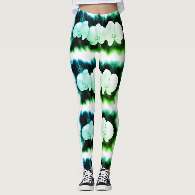 Teal and Blue Orchids Leggings (Front)
