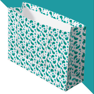 Teal and Blue Paisley Floral Pattern Large Gift Bag