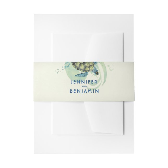 Teal and Blue Sea Turtle Beach Wedding Invitation Belly Band (Front Example)