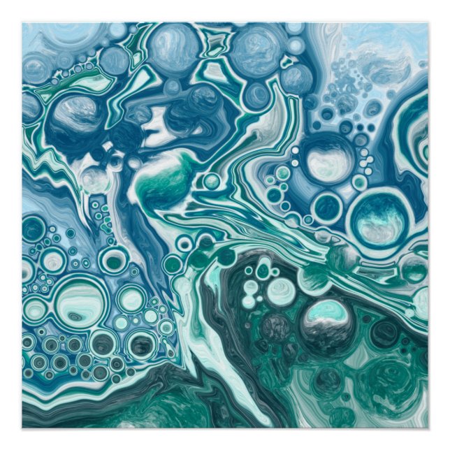 Teal and Blue Turquoise Water Ocean Bubbles  Poster (Front)