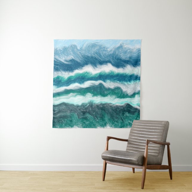 Teal and Blue Turquoise Water Ocean Waves Tapestry (In Situ)