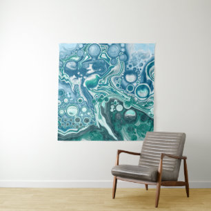 Teal and Blue Turquoise Water Waves Tapestry