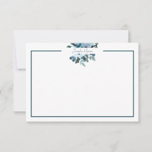 Teal and blue watercolor floral personalised   card