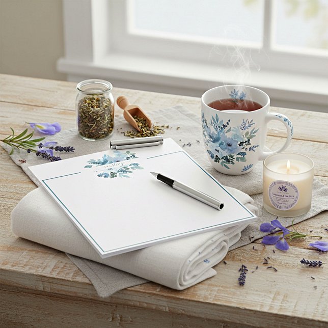 Teal and blue watercolor floral personalised   notepad (Creator Uploaded)