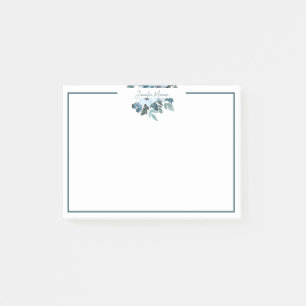 Teal and blue watercolor floral personalised post-it notes