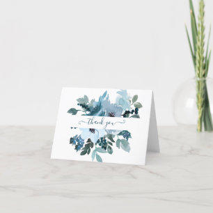 Teal and blue watercolor floral personalised tha thank you card