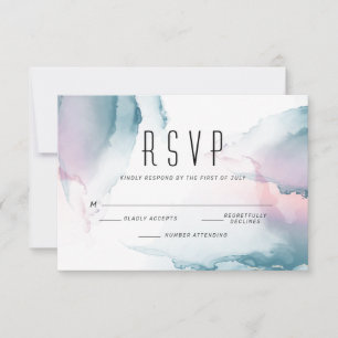 Teal and Blush Rose Modern Fluid Ink RSVP Card
